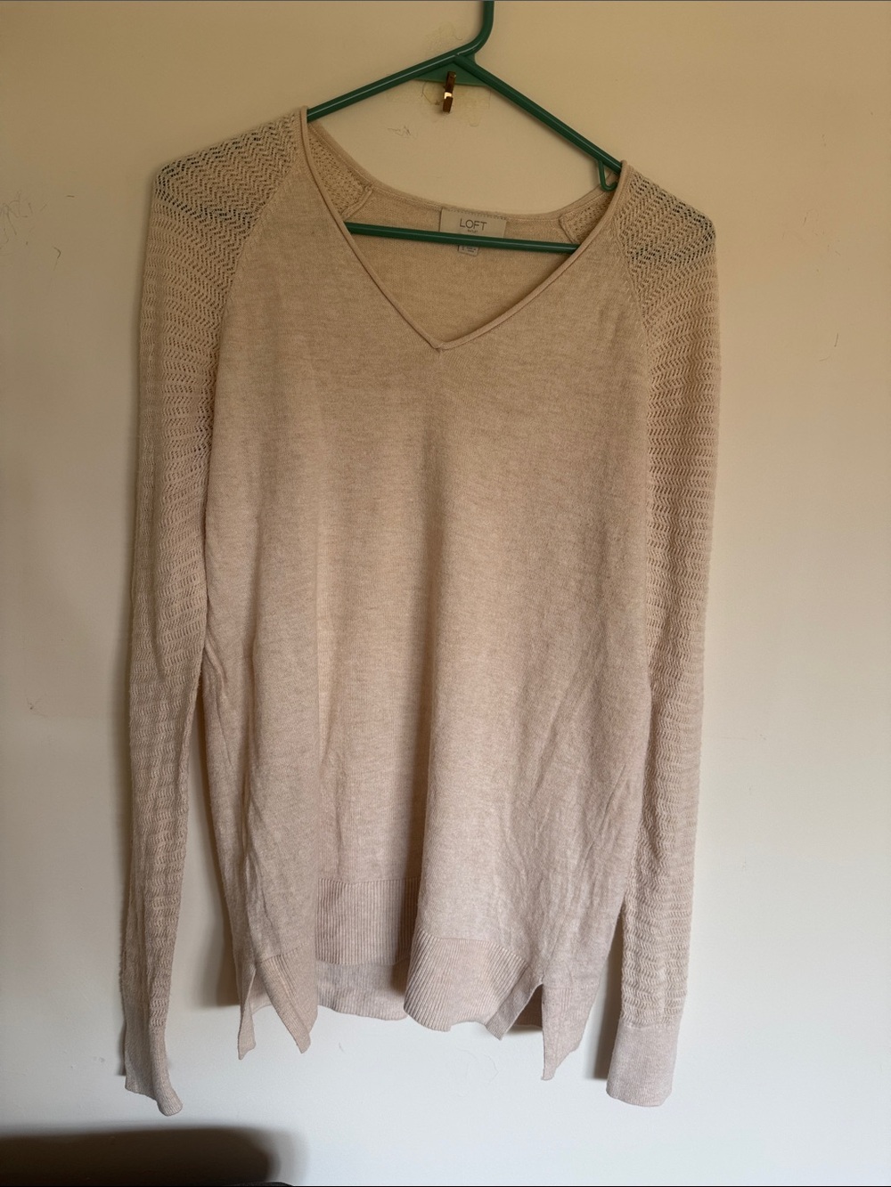 LOFT Beige V-Neck Lightweight Knit Sweater